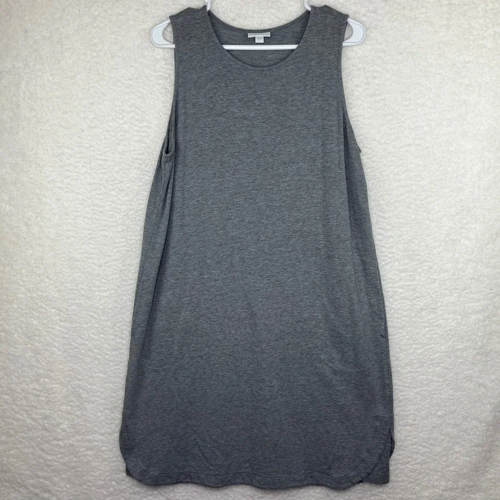J. Jill Grey Sleeveless Shift Dress Women's L Crew Neck Pockets Pima Cotton